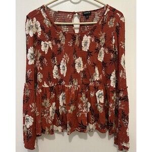 Torrid Red Terracotta Floral Crinkled Gauze Babydoll Top Size 1 1x 14 16 #44156